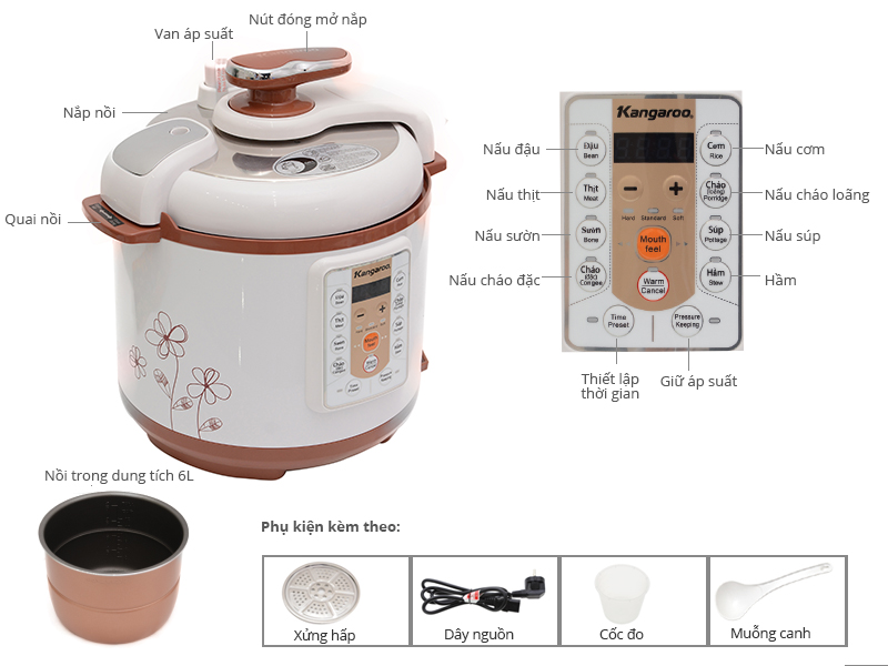 Nồi áp suất điện tử 6L Kangaroo KG138