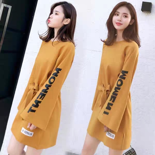 Đầm suông thắt eo tay dài Moment