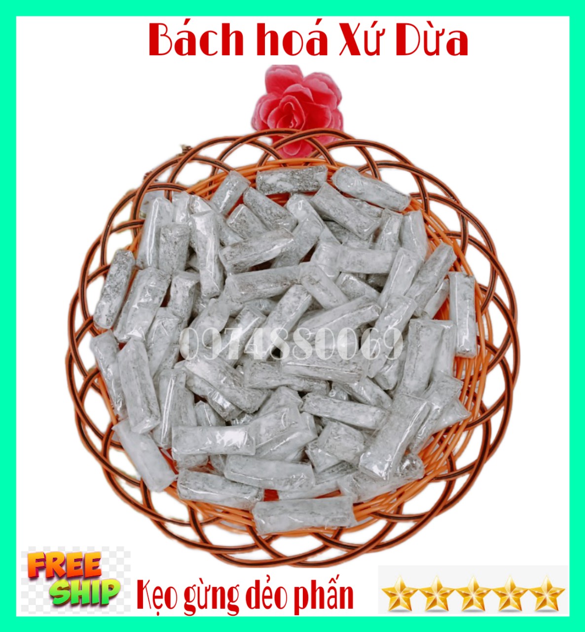 (FREESHIP) 1kg Kẹo gừng dẻo phấn ít ngọt Bến Tre