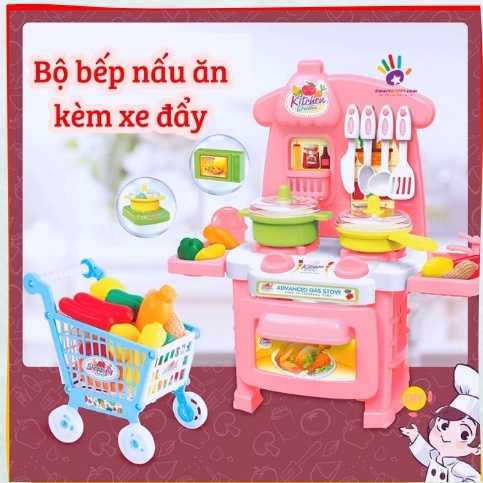 Bộ đồ chơi nấu ăn nhà bếp kèm xe đẩy siêu thị cho bé