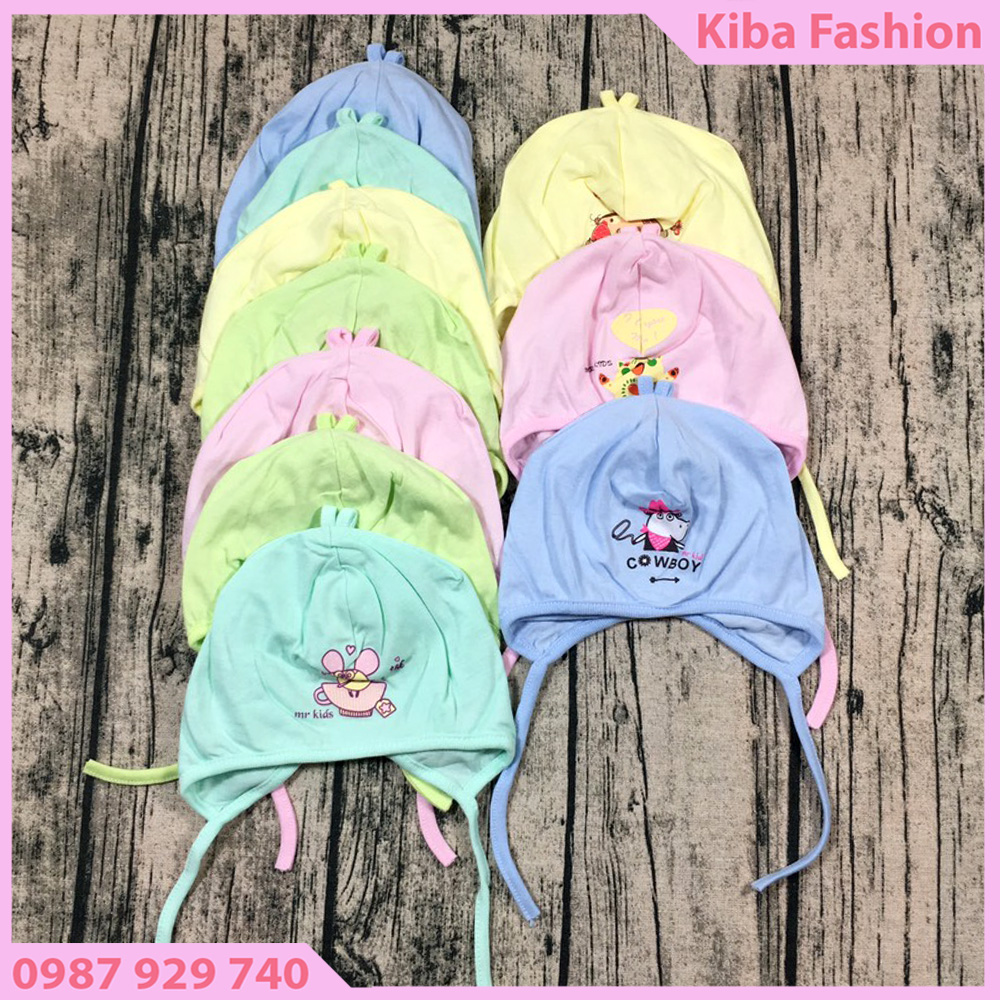 Mũ cotton sơ sinh cao cấp có buộc dây cho bé-MBD060 mũ sơ sinh đồ sơ sinh cho bé