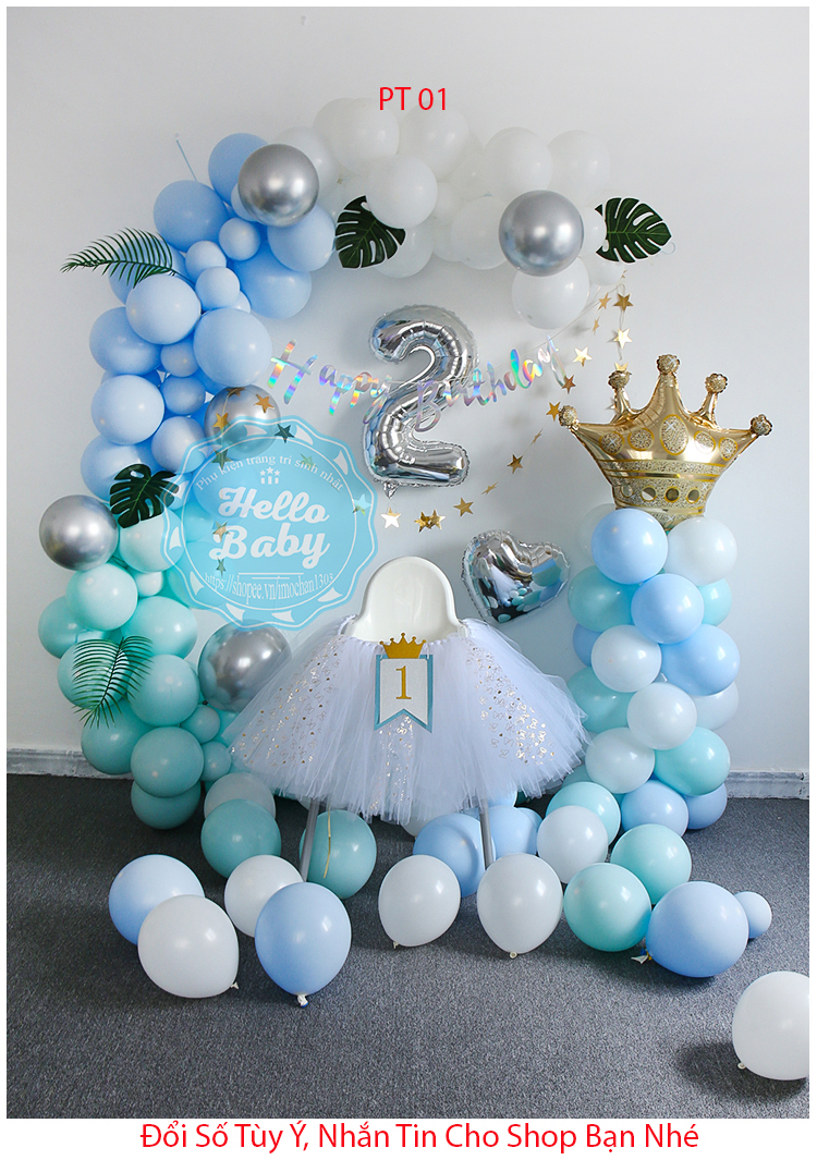 Set bóng sinh nhật bóng màu Pastel như hình + Số Tuổi - Hello Baby
