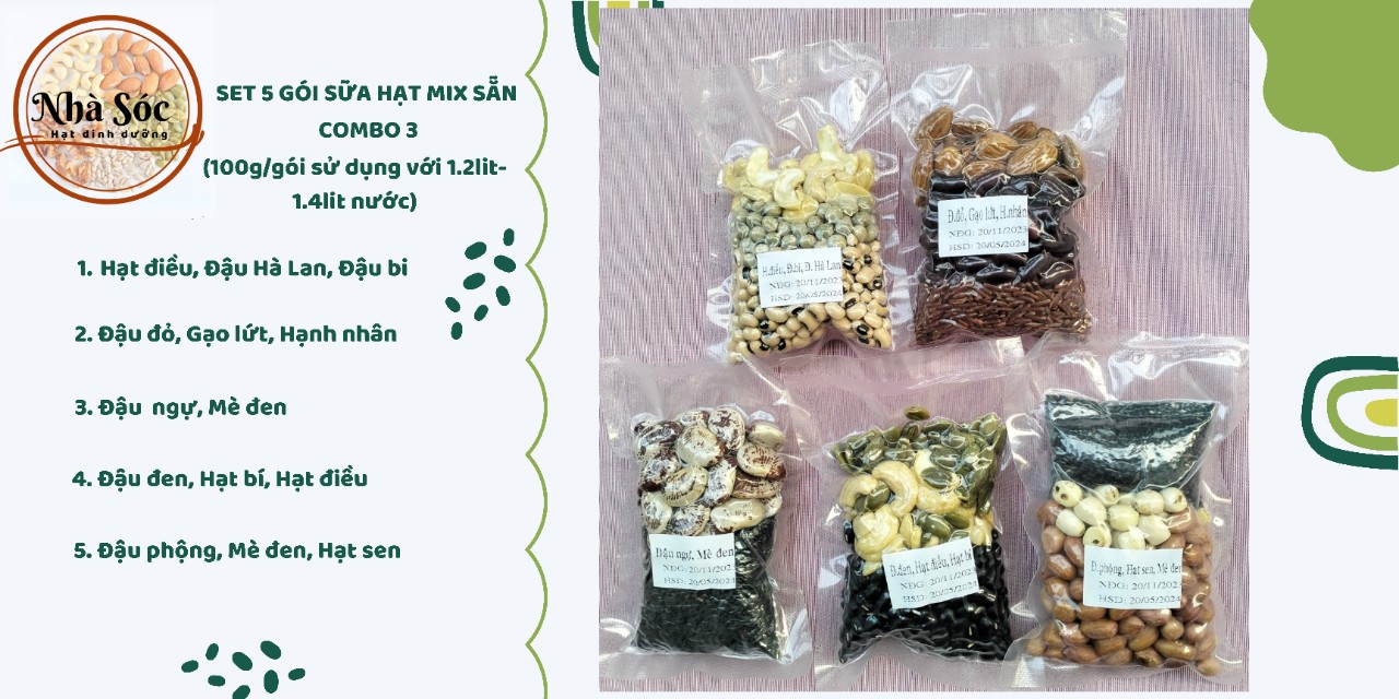 Set hạt dinh dưỡng làm sữa hạt [COMBO 5 NGÀY Mix sẵn 100g/gói]