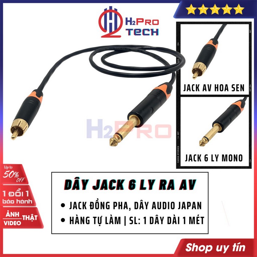 1 Dây 6 Ly Ra Av Hoa Sen, Dây Tín Hiệu Chuyển Đổi 6 Ly (6.5Ly) Ra Rca Hoa Sen Av Cao Cấp Dài 1M, Chống Nhiễu-H2Pro Tech