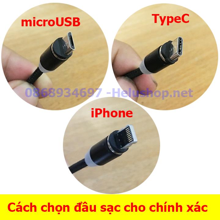 Cáp Sạc Từ Hít Nam Châm đầu microUSB 360 Độ Dây Dù,Có LED
