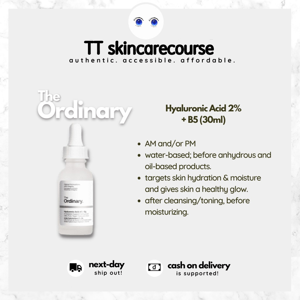 (HCM)The Ordinary Hyaluronic Acid 2% + B5 phục hồi da, cấp ẩm - Serum B5 làm dịu da The Ordinary