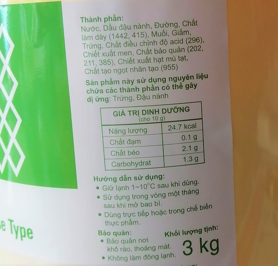 [XÔ XANH LÁ 3Kg – HORECA] XỐT MAYO [VN] KEWPIE Mayonnaise Base Type
