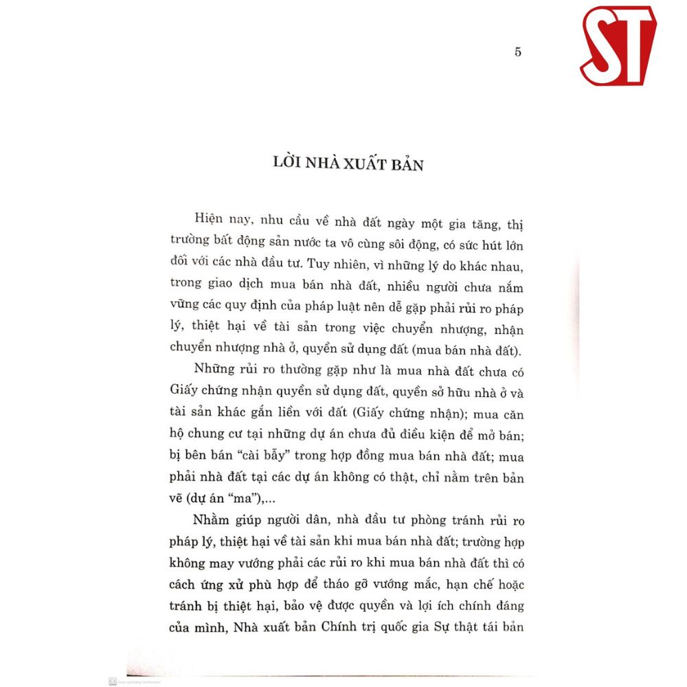 [Sách] Nhận Diện Rủi Ro Trong Mua Bán Nhà Đất (Tái Bản Lần Thứ , Có Sửa Chữa, Bổ Sung)