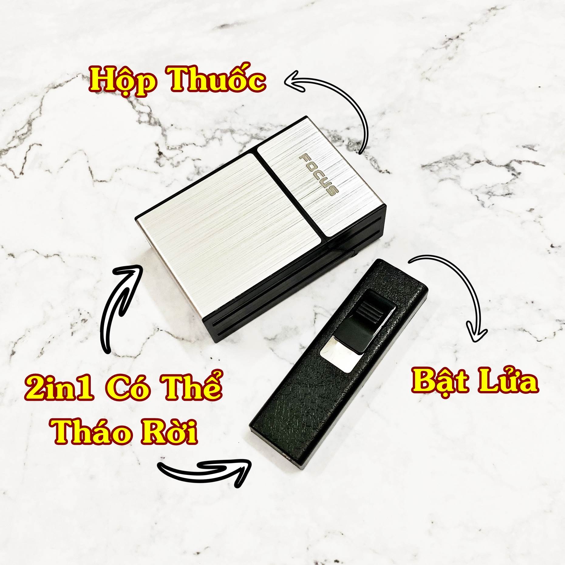 BẬT LỬA KHÈ - HỘP THUỐC FOCUS 2IN1 - CÓ THỂ THÁO RỜI (ĐỂ ĐƯỢC 1 GÓI THUỐC) - (XÀI GAS)