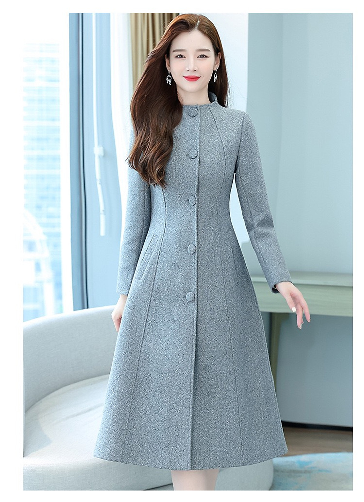 ÁO KHOÁC DẠ CỔ TRỤ DÁNG DÀI
