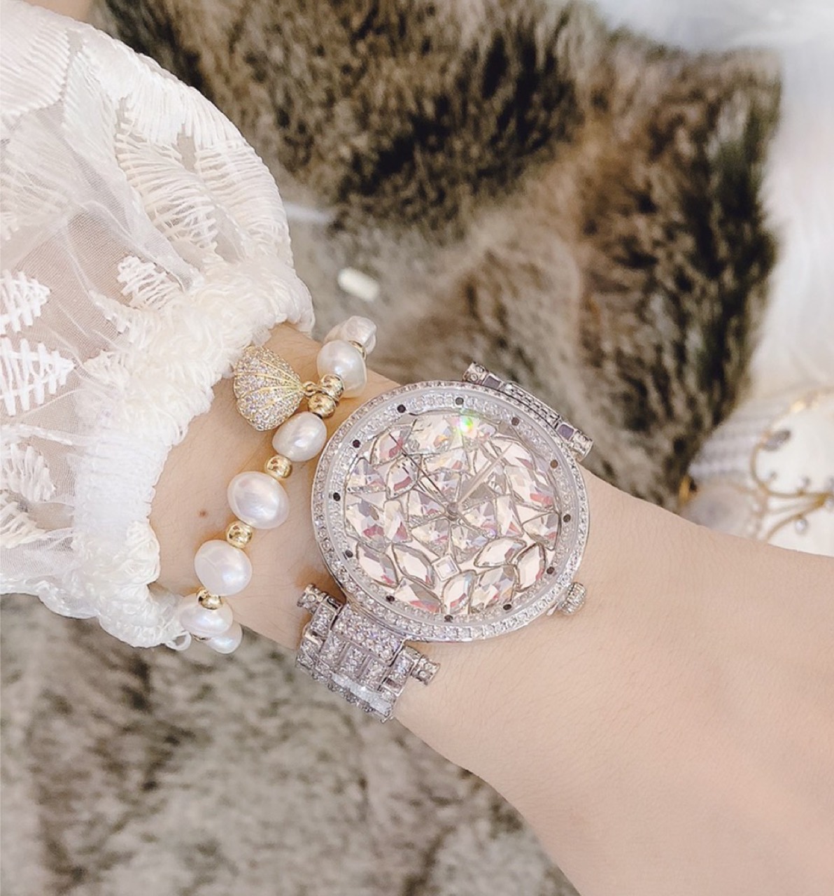 [HCM]Đồng Hồ Davena Bling Nữ Mặt Đá Silver 39mm Chính Hãng