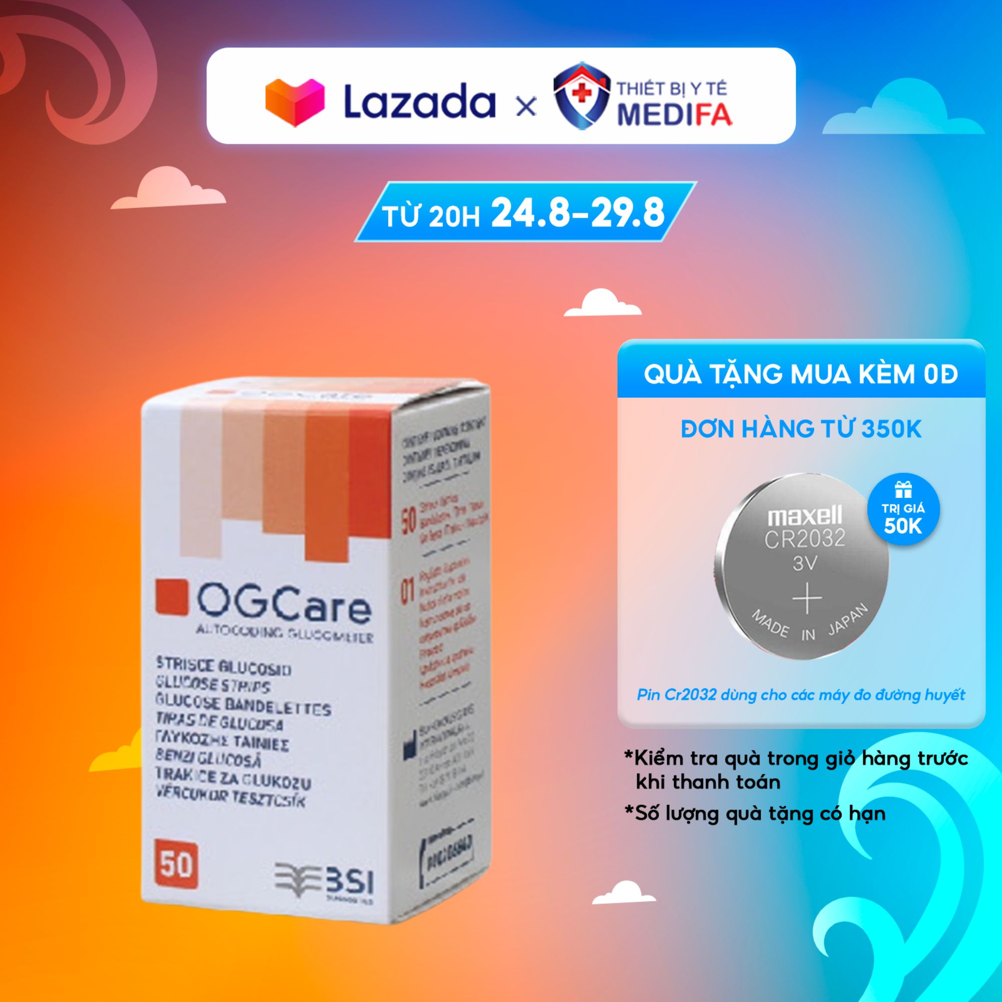 Que thử đường huyết ogcare hộp 50 que thử, hàng chính hãng, date xa