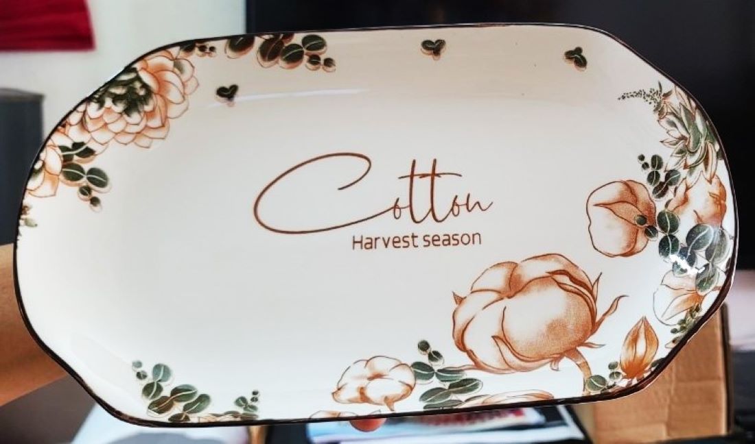 Dĩa xoài gốm sứ hoa văn Cotton 27CM