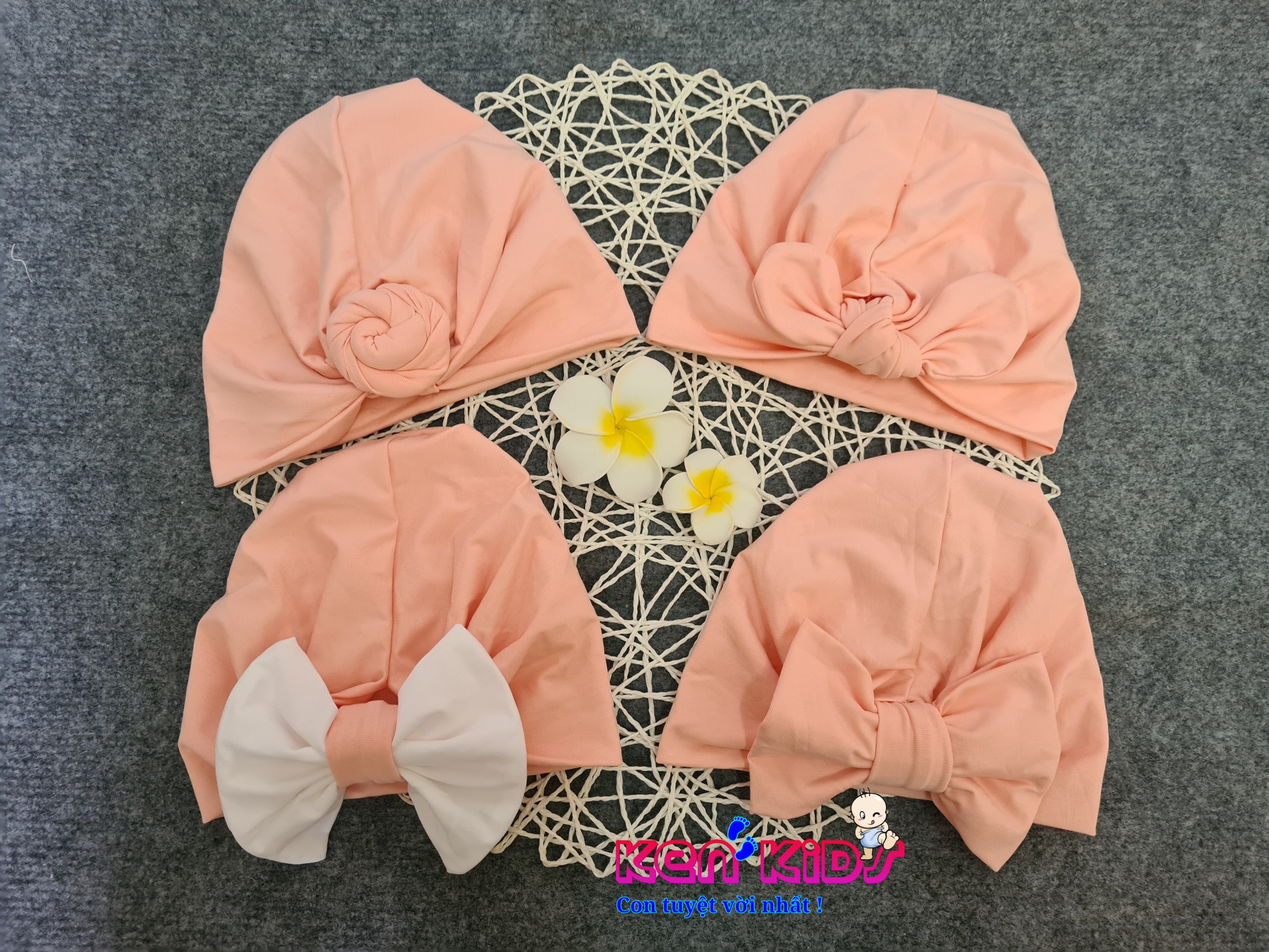 Nón mũ Turban kiểu Ấn màu hồng cam cho bé