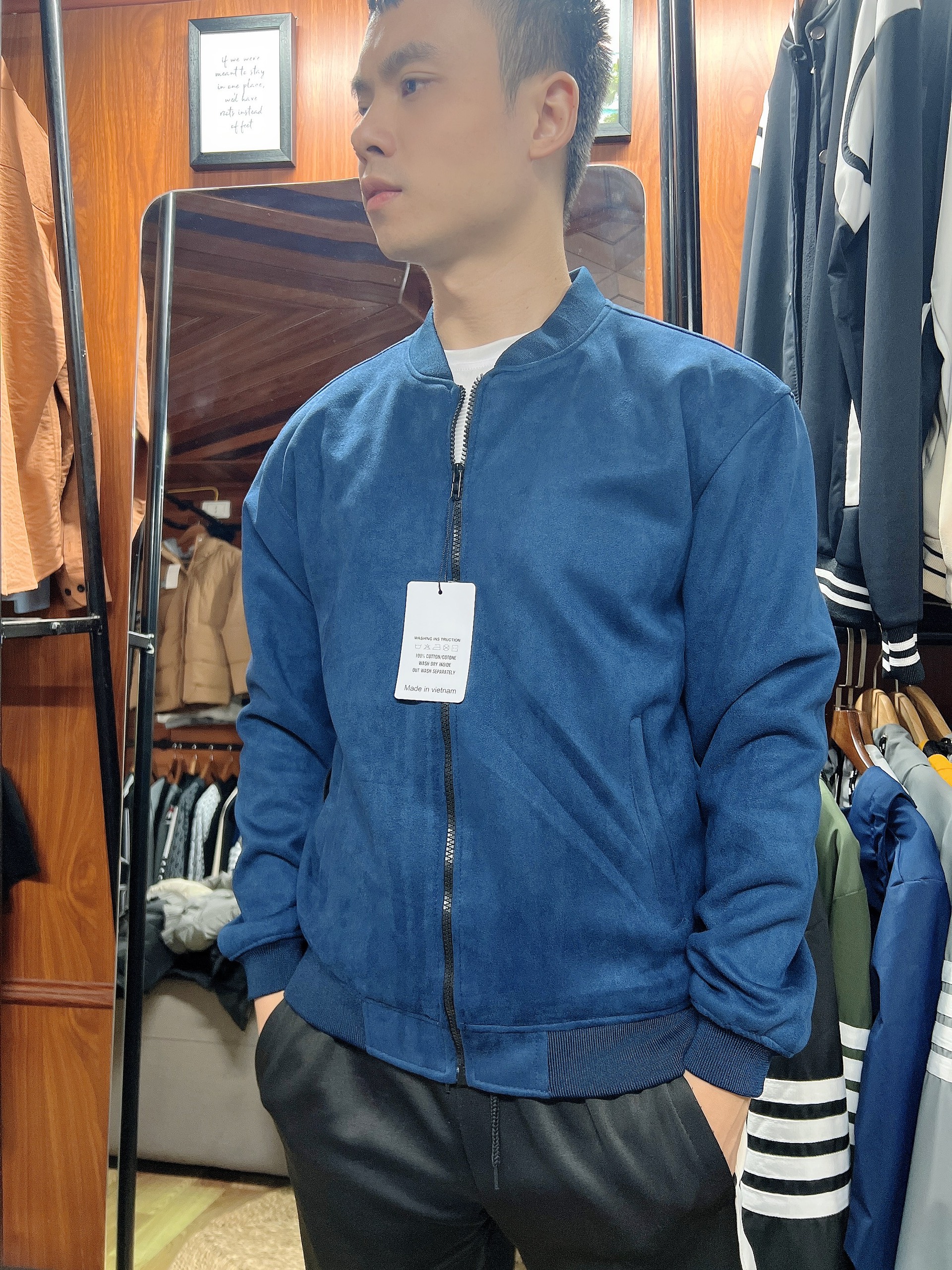Áo khoác bomber nam da lộn lót gió hàng chuẩn shop