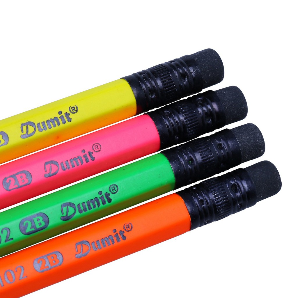 Vỉ 4 Cây Bút Chì 2B Dumit PC-102 (Neon - Lục Giác)