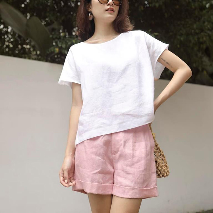 Quần short nữ Linen bột premium gấu lơ vê