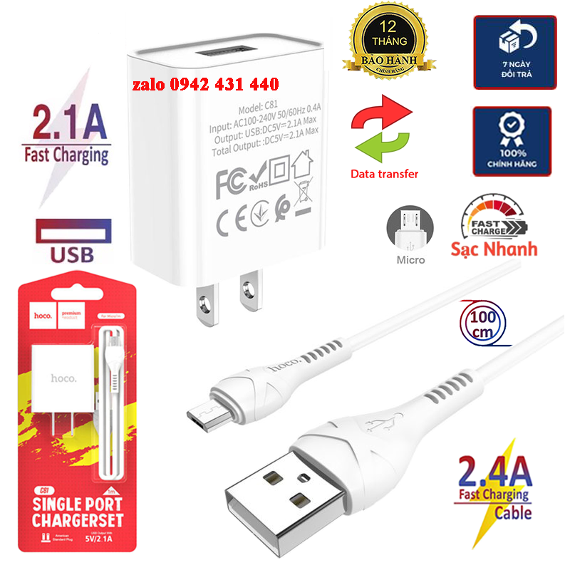 Bộ Sạc  C81 micro usb cho điện thoại android 5V 2.1A