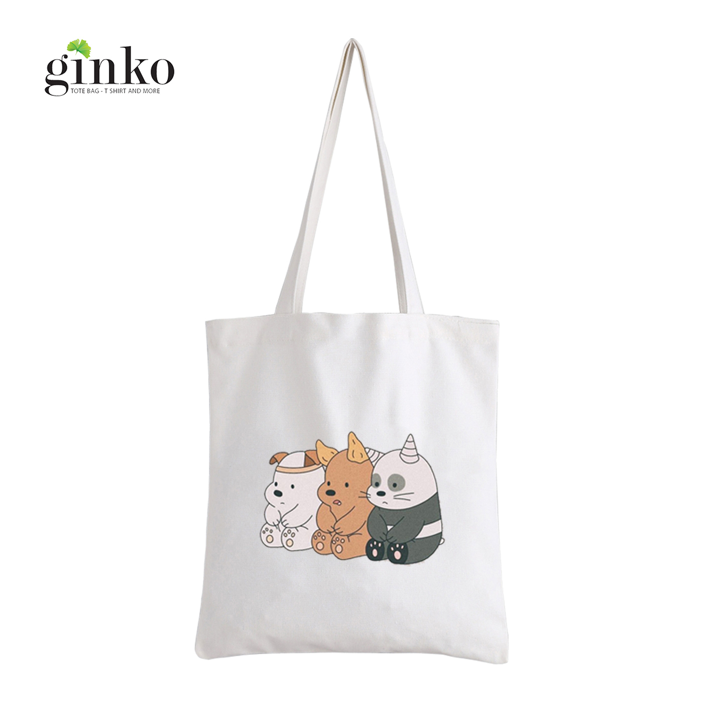 Túi Vải Tote GINKO Kiểu Basic Dây Kéo In Hình We Bare Bears (Nhiều Mẫu)