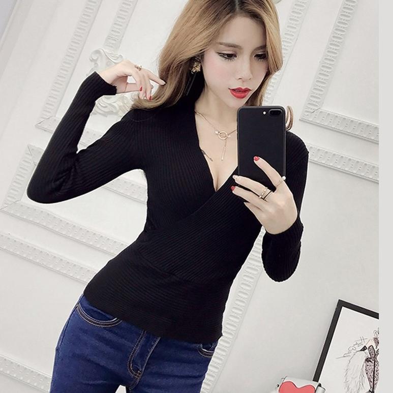 Áo thun len kiểu cổ v siêu xinh