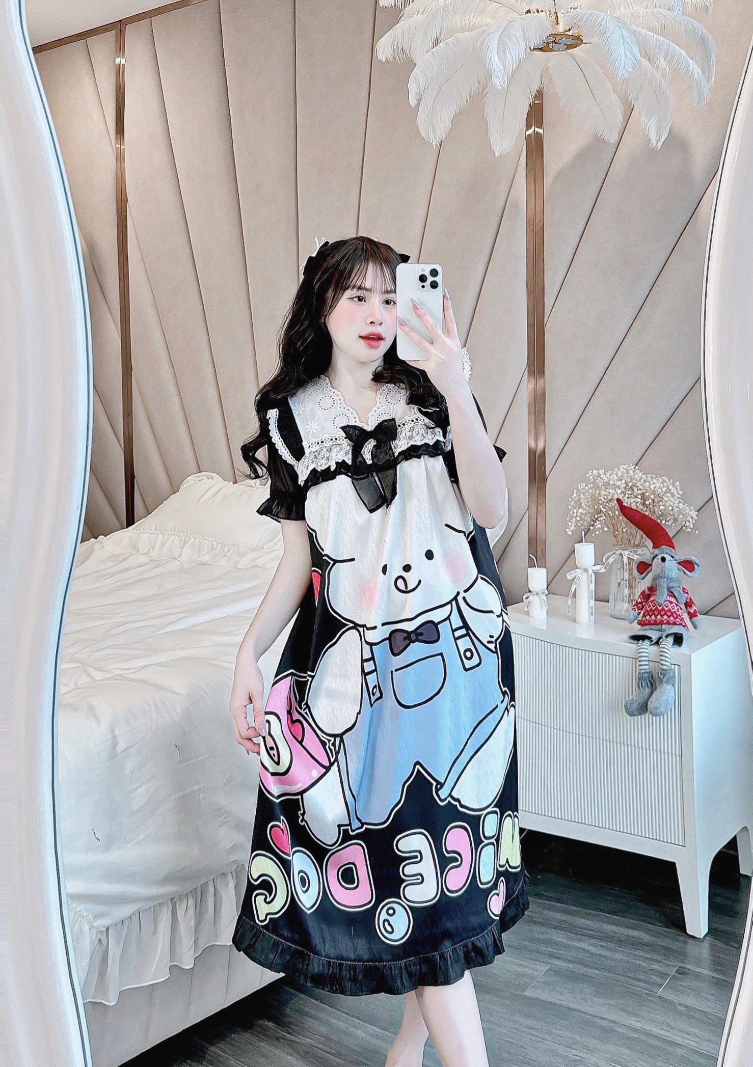 [40kg - 70kg] Đầm váy ngủ mặc nhà LỤA XƯỚC dễ thương phom rộng