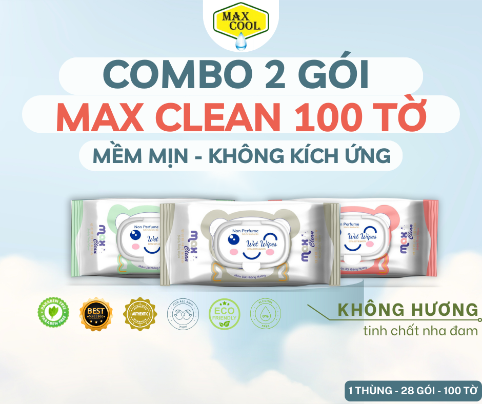 Combo 2 gói Khăn giấy ướt cao cấp 100 Tờ Max Clean Capybara siêu đáng yêu (HÀNG CHÍNH HÃNG)
