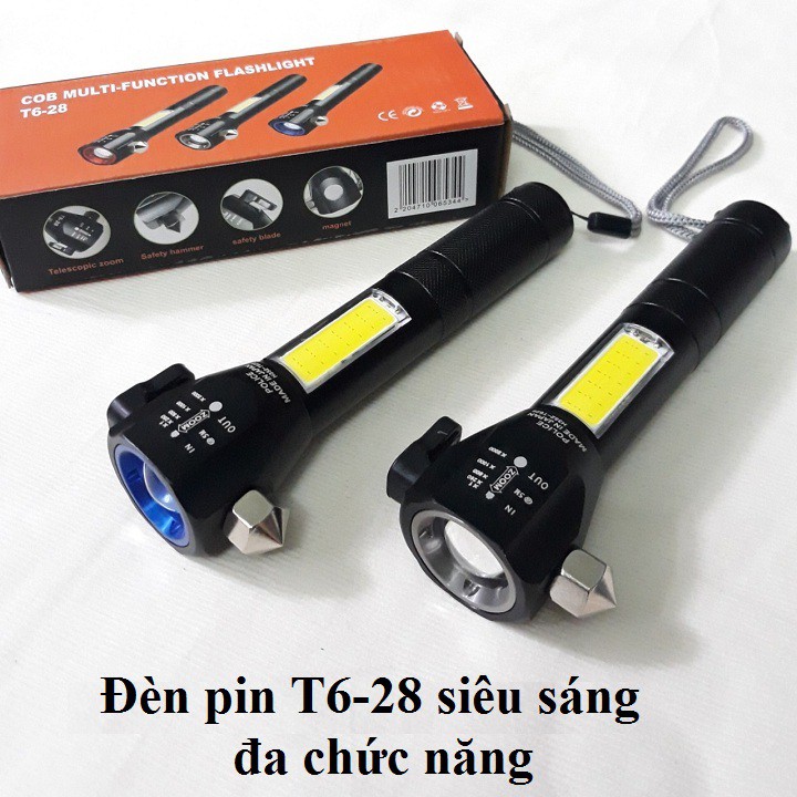 Đèn Pin Cứu Hộ Đa Năng Siêu Sáng T6-28 Có Đầu Cắt Dây Cao Cấp