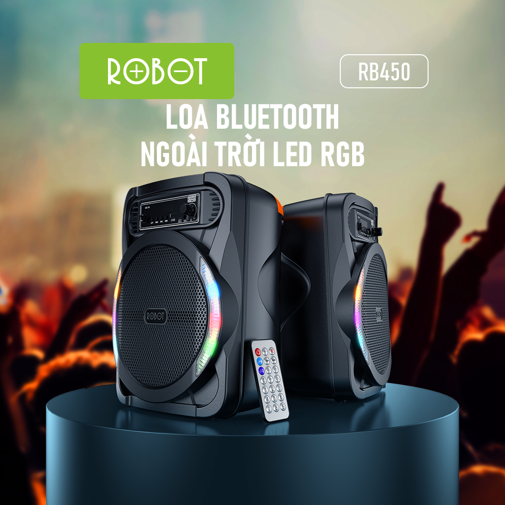 Loa Bluetooth Karaoke Ngoài Trời Đèn LED RGB ROBOT RB450 Công Suất Lớn 10W Kèm Microphone Nghe Nhạc 4h Liên Tục Hỗ Trợ Thẻ nhớ MicroSD USB AUX Hàng Chính Hãng Bảo Hành 12 Tháng 1 Đổi 1