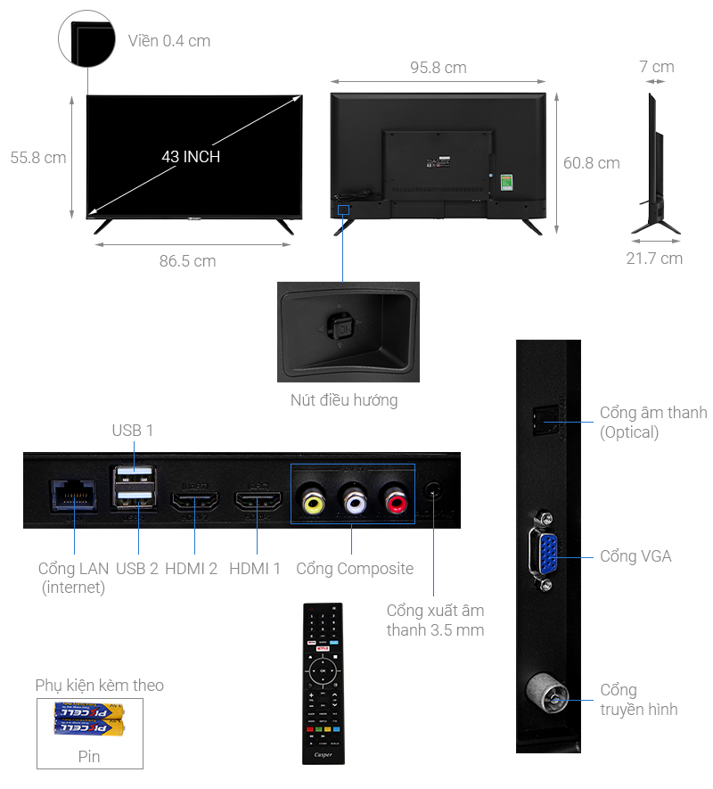 [FreeshipMAX] [Trả góp 0%]Smart Tivi Casper Full HD 43 inch 43FX6200 ( Giao hàng miễn phí Tphcm Ngoại tỉnh có tính phí )