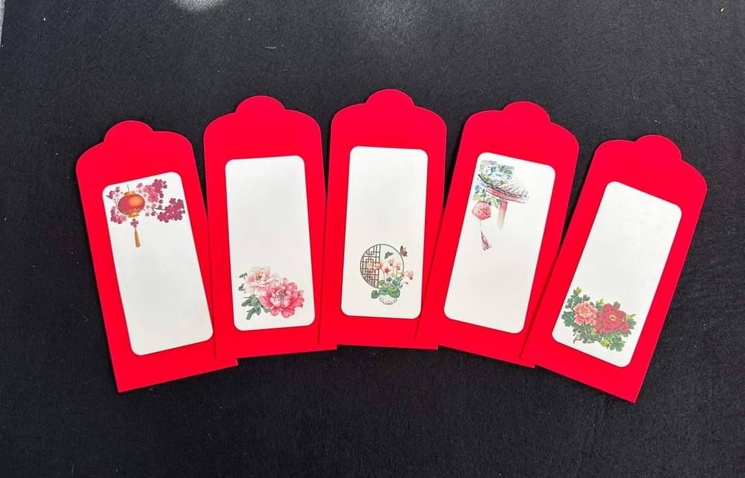 Bao lì xì giấy nhung đỏ trơn viết thư pháp