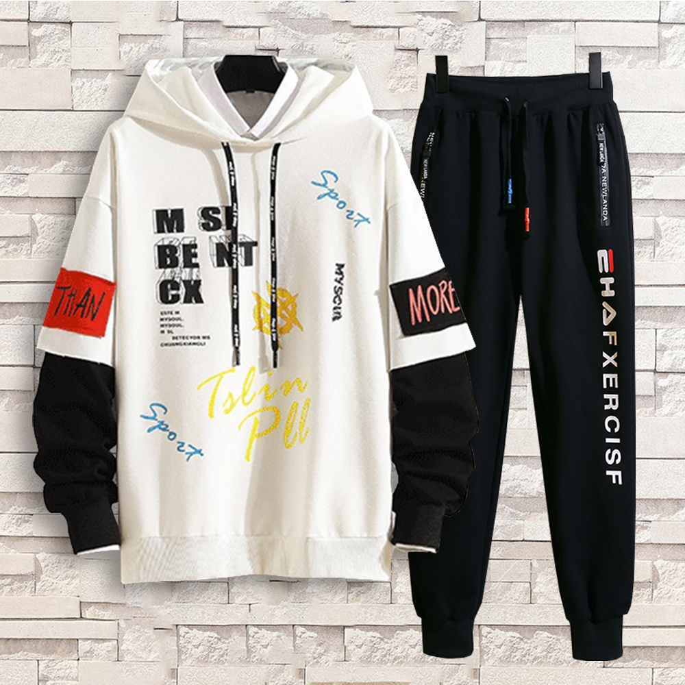 Bộ Quần Áo Nỉ Nam Áo Hoodies Có Mũ Trùm Đầu Phối Hoạ Tiết Chữ Sport Kết Hợp Quần Jogger Khoá Túi Bo Ống Đơn Giản Thời Trang Hot Trend FASHION4MENHCM SET 90000142