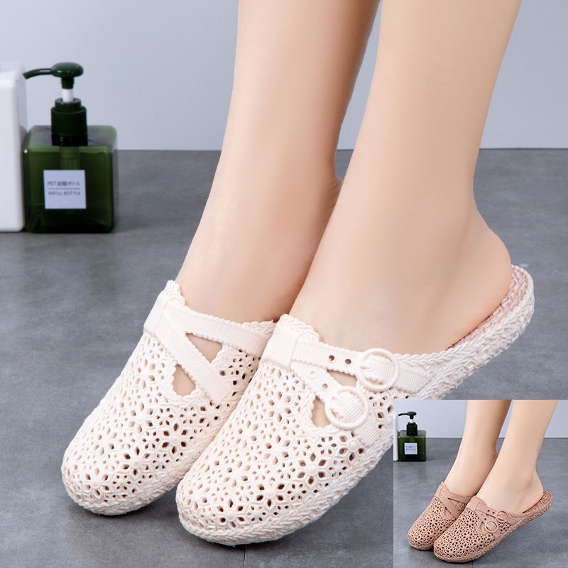 [HCM]Dép Sục Nhựa Hoa Văn Chéo Nơ Đi Mưa Bít Mũi Nữ