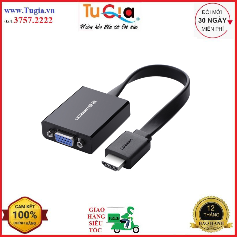 Cáp Chuyển Đổi HDMI Sang VGA + Audio Cáp Dẹt Có Nguồn Phụ Ugreen 40248 - Hàng Chính Hãng