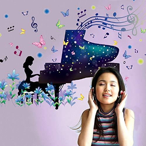 [HCM]DECAL DÁN TƯỜNG HOA PHA LÊ TÍM VÀ CÔ BÉ ĐÁNH ĐÀN