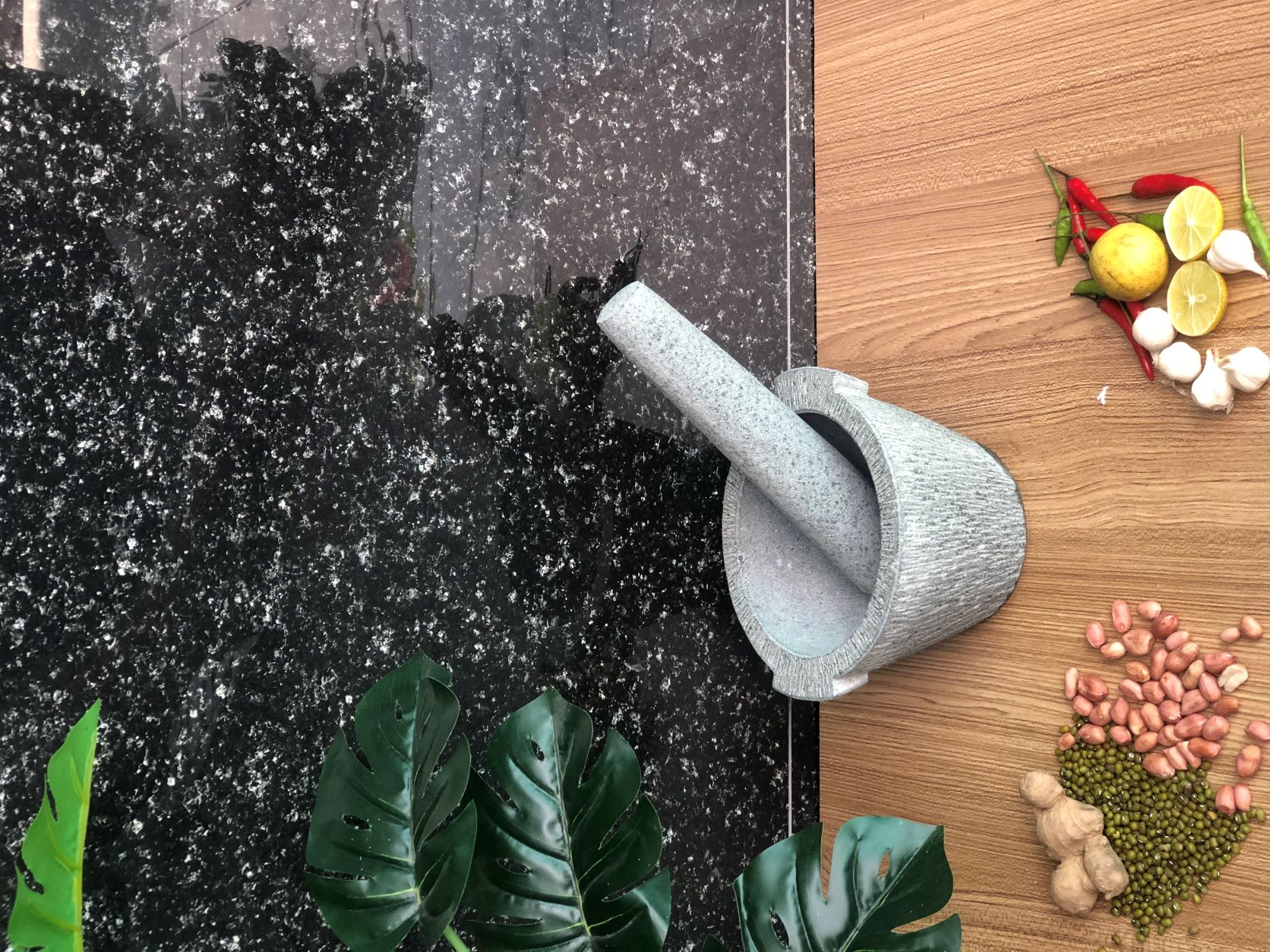 bộ sản phẩm cối đá + chày đá Đường Kính 15cm