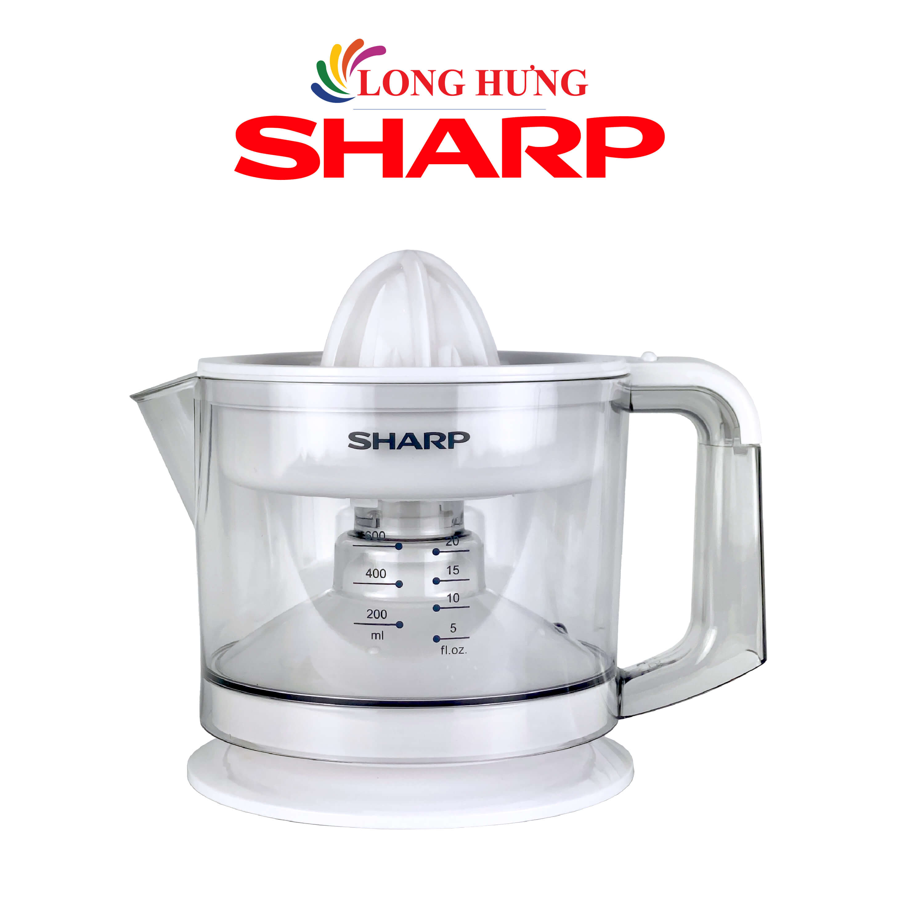 Máy vắt cam sharp 0.6 lít ej-j256-wh - hàng chính hãng - công suất 25w, trang bị 2 đầu vắt, lưới lọc tiện lợi, chân đế chống rung
