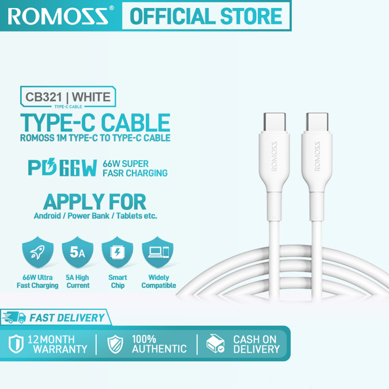 Romoss cb321 1m cáp sạc nhanh type-c sang type-c usb pd 66/100w