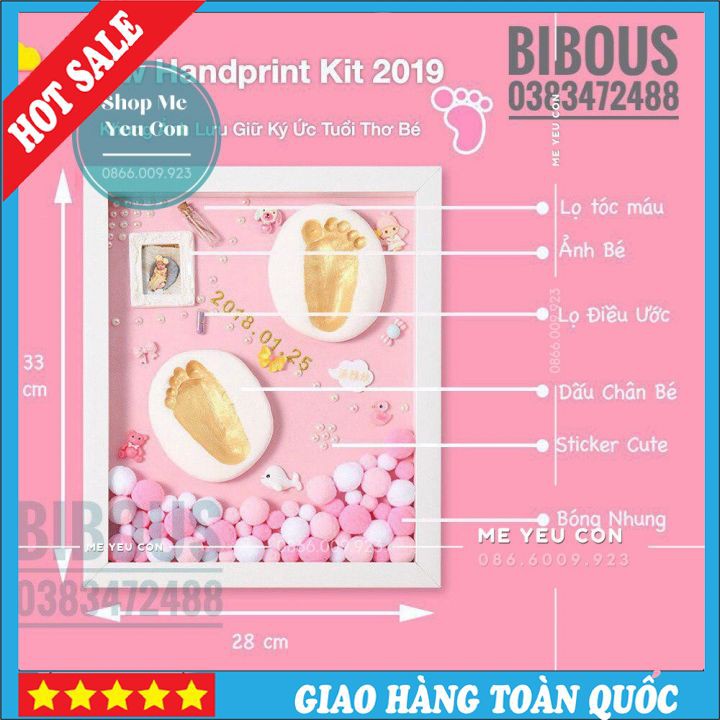 [Hàng Có Sẵn] Bộ Khung Ảnh In Dấu Tay Chân Cho Bé