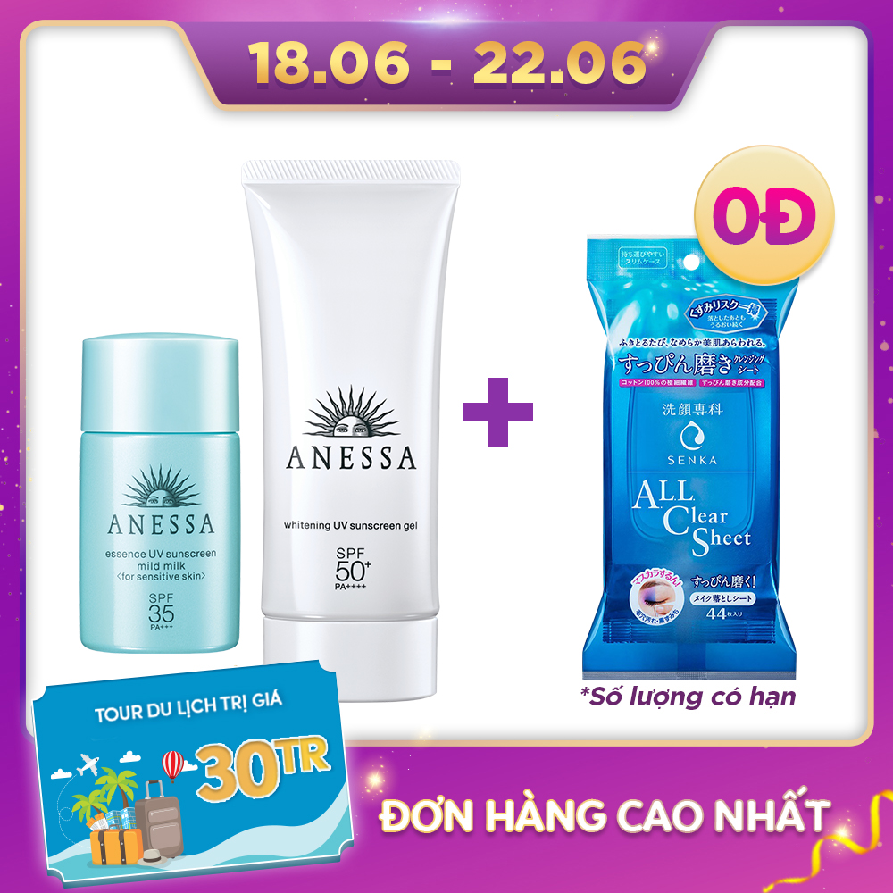 Bộ đôi gel chống nắng Anessa cho mẹ 90g và tinh chất chống nắng dịu nhẹ cho bé 20ml kèm hộp quà Anessa|ProductId:414