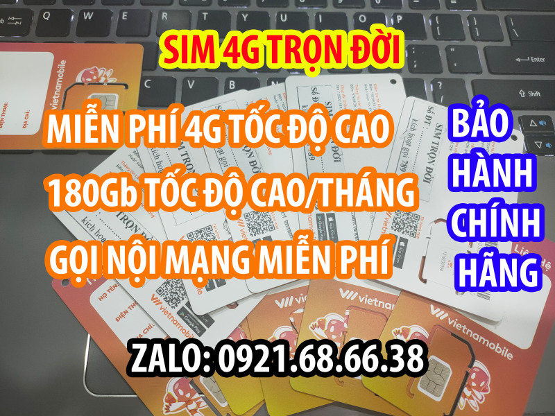 Sim 4G Trọn Đời Vietnamobile Sim Tốc Độ Cao Giá Rẻ - Khuyến Mãi Hấp Dẫn 180Gb/Tháng - Nghe gọi nội mạng miễn phí.