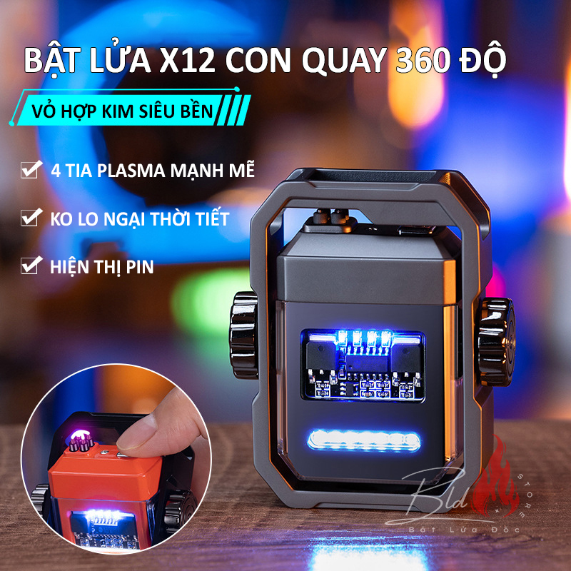 Bật Lửa Plasma X12, 4 Tia Xoay 360 Độ