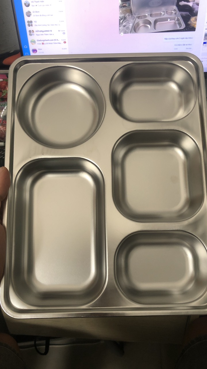 Khay phần đựng cơm inox sâu 5 ngăn cao cấp, Khay cơm inox có bán loại kèm nắp