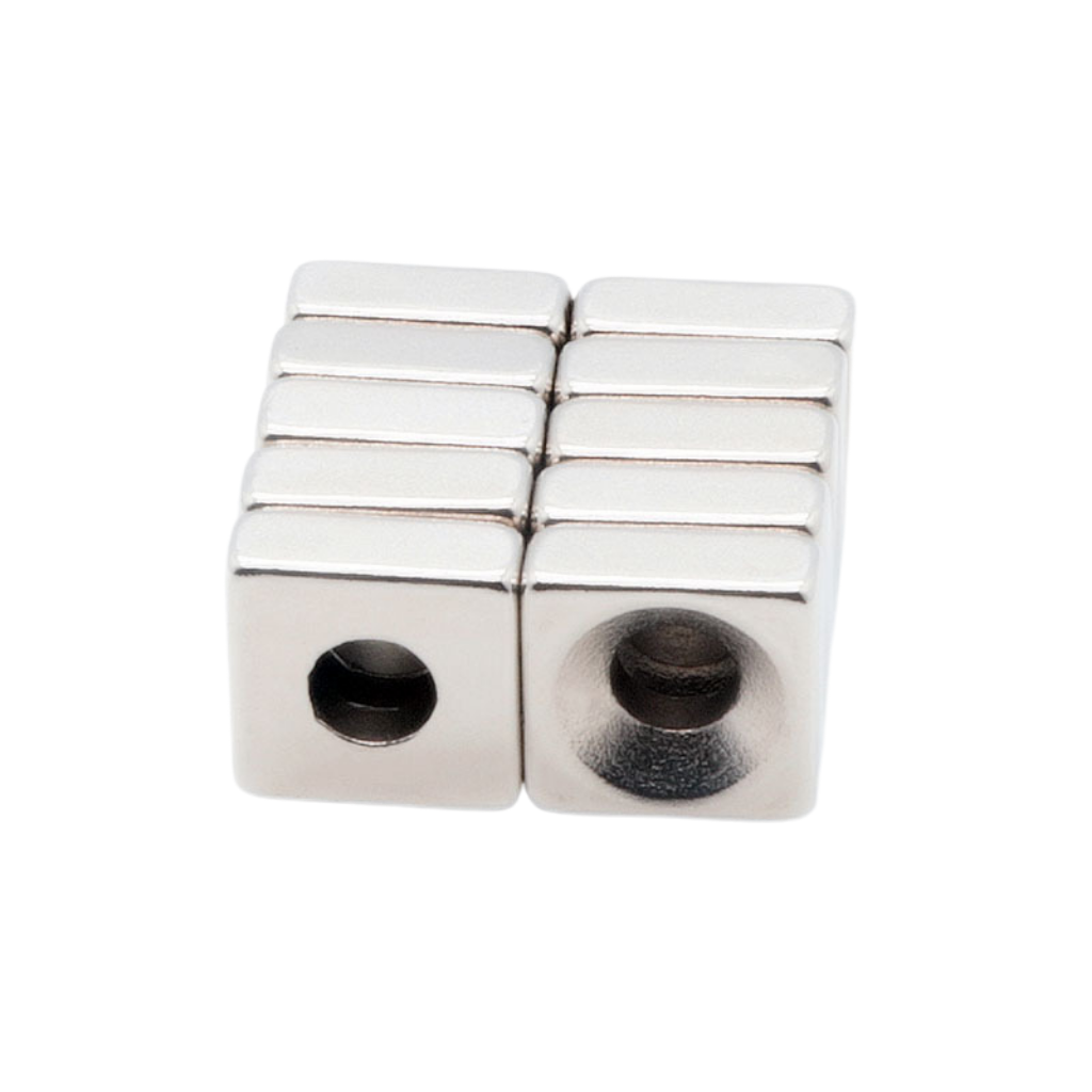 Nam châm đất hiếm kích thước 10x10x4mm lỗ vát set 10 viên lực hút mạnh