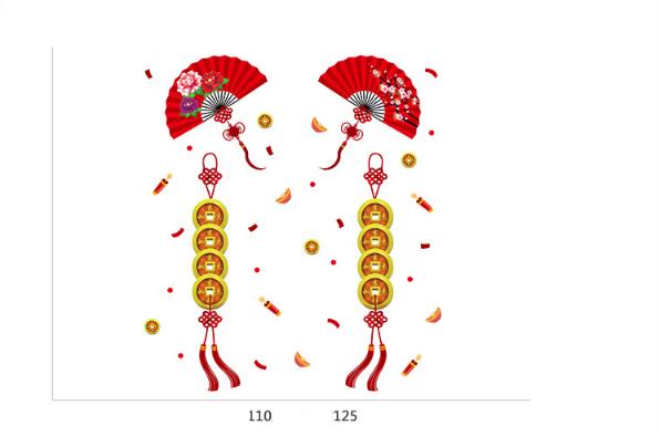 [HCM]Decal Trang Trí Tết - Quạt Đỏ Dây Đồng Xu May Mắn