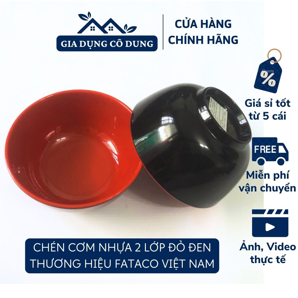 Chén cơm nhựa melamine cao cấp 2 lớp đỏ đen đường kính 11cm