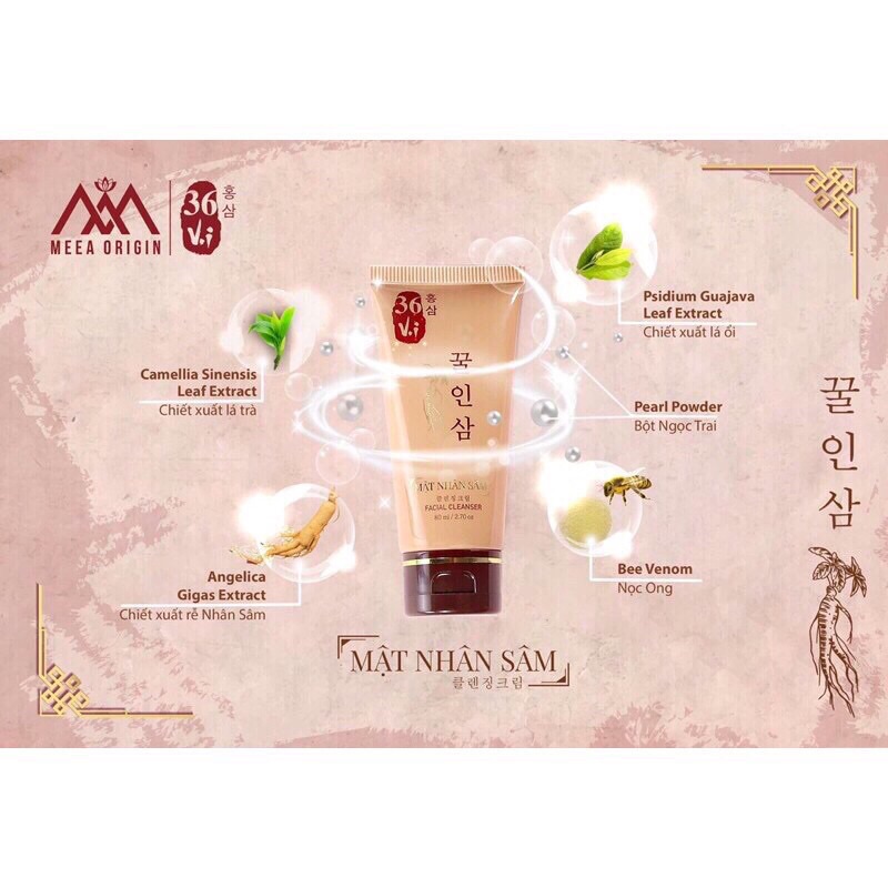 Sữa rửa mặt mật nhân sâm cao mụn sâm đỏ 36 vị