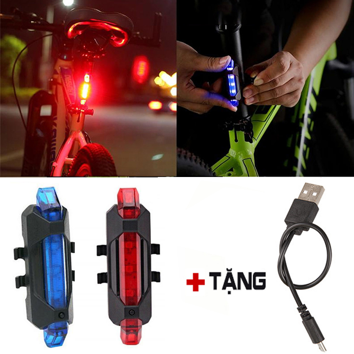 Đèn hậu, đèn sau xe đạp 5 bóng led 4 chế độ 2 gạch
