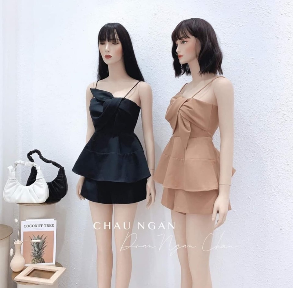 Sét Bộ 2 Dây Bèo Nơ Ngực ( Có Mút ) Thời Trang Nữ