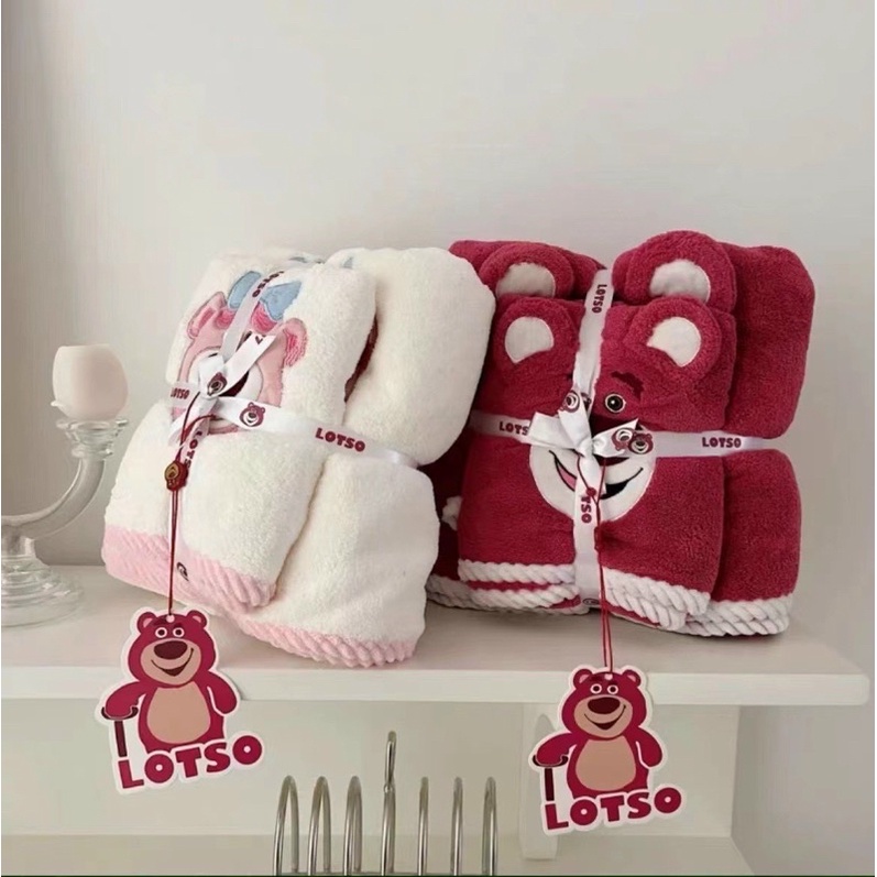 Sét 2 khăn tắm + khăn mặt gấu hồng LOTSO