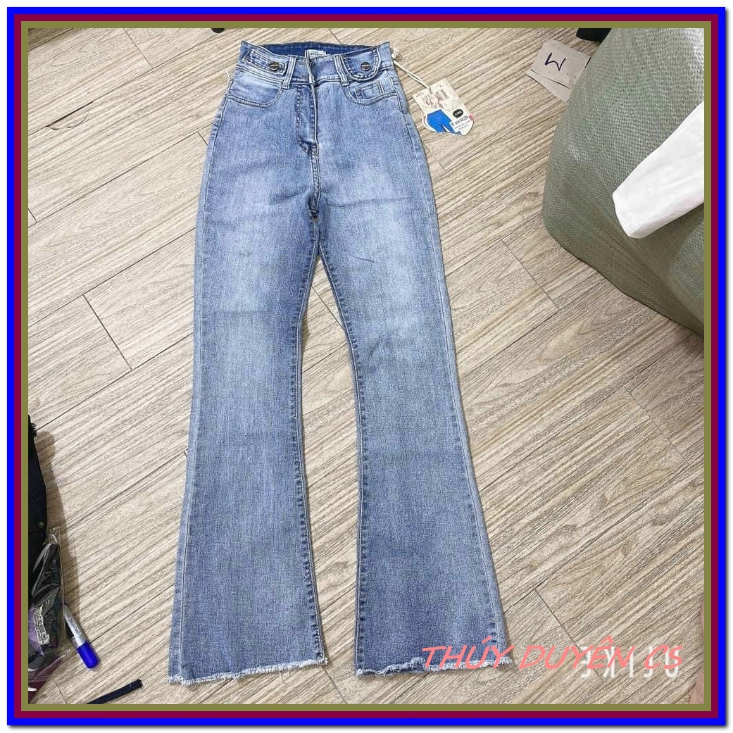 Quần jean nữ ỐNG LOE 2 CÚC LẮP TÚI XANH siêu xịn chất jean giãn siêu đẹp quần bò chẩn 0 quần bò nữ mẫu mới 444